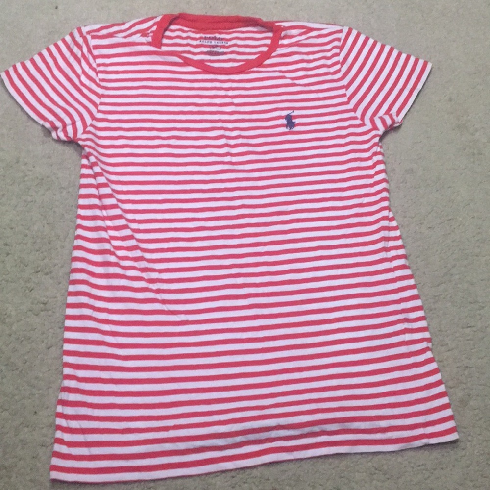 White polo shirt with red stripes